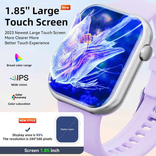 Smart Watch (Answer/Make Calls), 2024 Newest 1.85 Inch Fitness Tracker, Heart Rate/Sleep Monitor/Pedometer/Calories, Multiple Sports Modes, Waterproof Women's Men's Fitness Watch for Android iPhone - Image 2