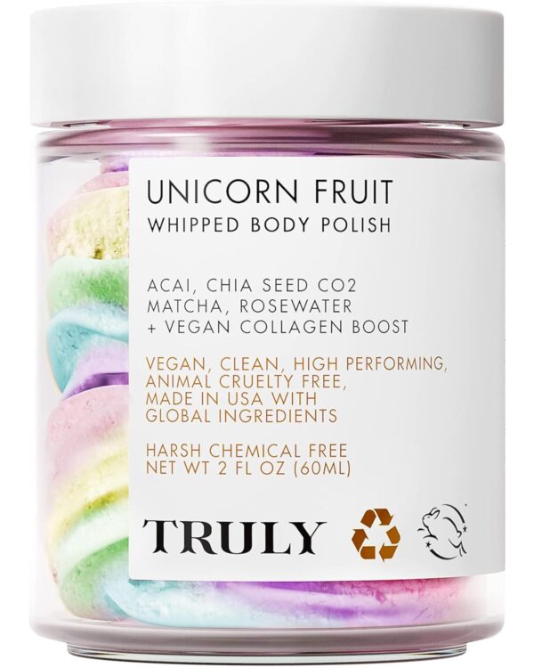 Truly Beauty Unicorn Fruit Whipped Body Polish- Whipped Body polish for Women - Body Scrub That Helps Hydrate, Soothe, and Plump Dry Skin - Body Scrubs for Women Exfoliation - 2 OZ