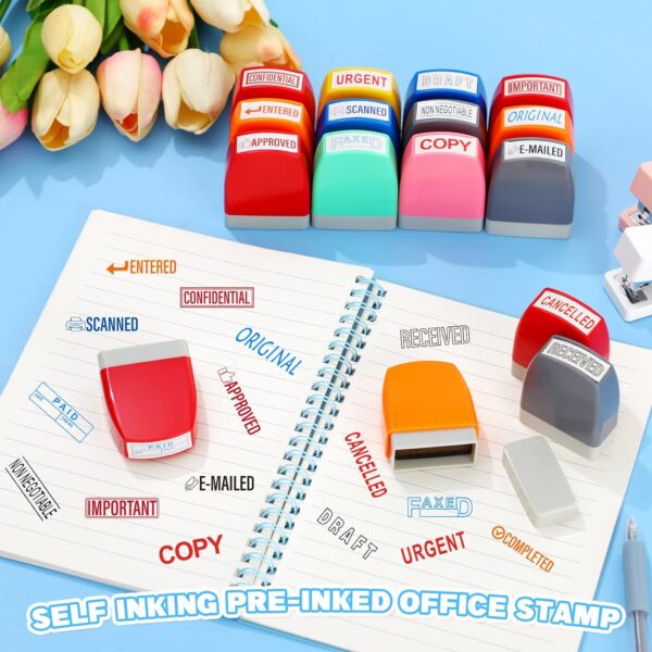 Crtiin 16 Pcs Office Stamp Set Message Self Inking Rubber Stamp Set for Office Stamps Completed Faxed Scanned Stamps for Office Message Supplies (Mixed Colors) - Image 6