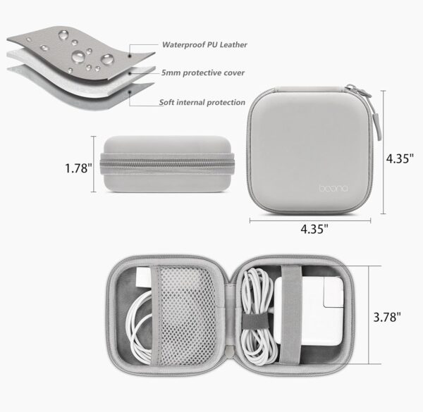 HOMEGYMFREE Charger Case for MacBook, 4.4"x4.4" Small Charger Organizer, Portable Pouch Travel Storage for Laptop Accessories, Waterproof for Magic Mouse, Power Bank,Charging Cords(Grey-PU) - Image 2