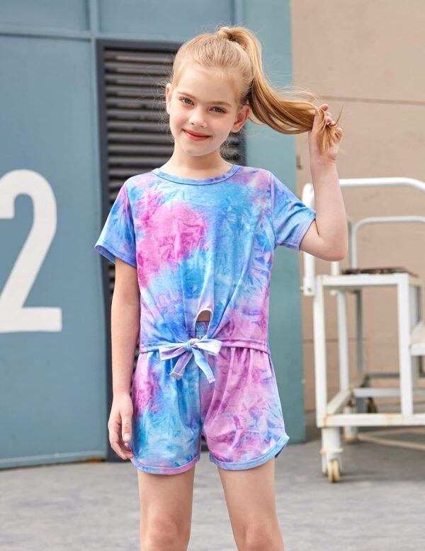 Toddler Girls 2Pcs Summer Outfits Kids Cute Print Clothes Tie Knot Crop Tops and Causal Sport Shorts Set 1-6T - Image 2