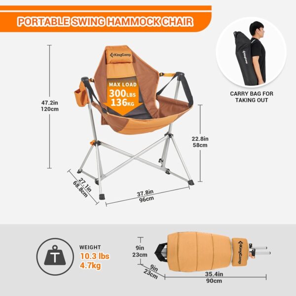 KingCamp Hammock Camping Chair, Aluminum Alloy Adjustable Back Swinging Chair, Folding Rocking Chair with Pillow Cup Holder, Recliner for Outdoor Travel Sports Games Lawn Concerts Backyard - Image 2