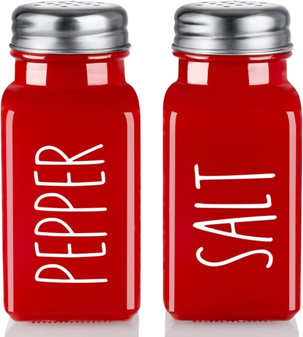 Red Salt and Pepper Shakers Set - Bivvclaz 2.7 oz Christmas Salt and Pepper Shakers, Red Kitchen Decor and Accessories for Home Restaurants Wedding, Salt Dispenser with Stainless Steel Lid