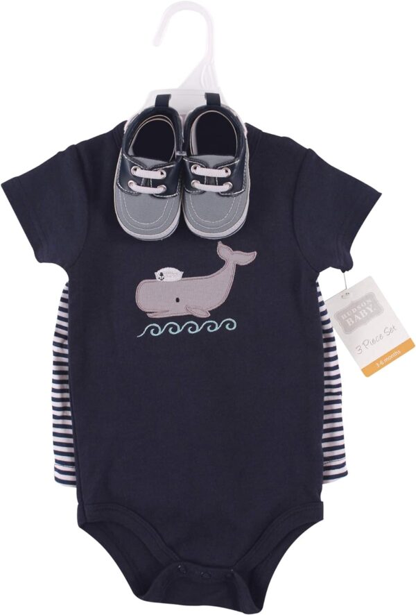 Hudson Baby Unisex Baby Cotton Bodysuit, Shorts and Shoe Set - Image 2