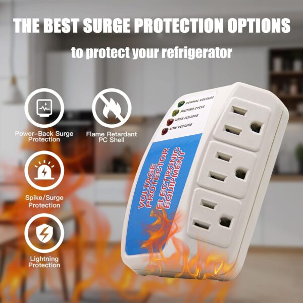 BSEED Surge Protector Home Appliance,3 Outlet Power Surge Protector, Voltage Protector Brownout Surge Refrigerator 1440 Watts,120V 12A(4​Pack) - Image 3