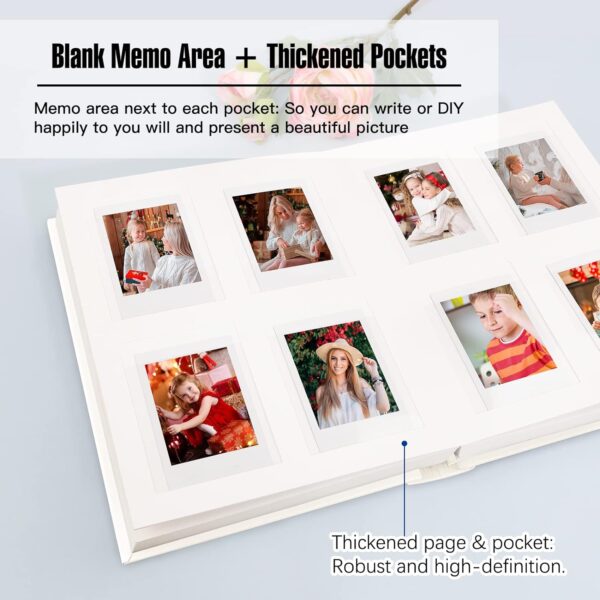 Veicevol Photo Album with Writing Space for Fujifilm Instax Mini 12 11 9 40 90 8 7 Evo Liplay Instant Camera, 128 Pockets Photo Album for Polaroid, Leather Cover Handmade Paper 2x3 Photo Album (White) - Image 8