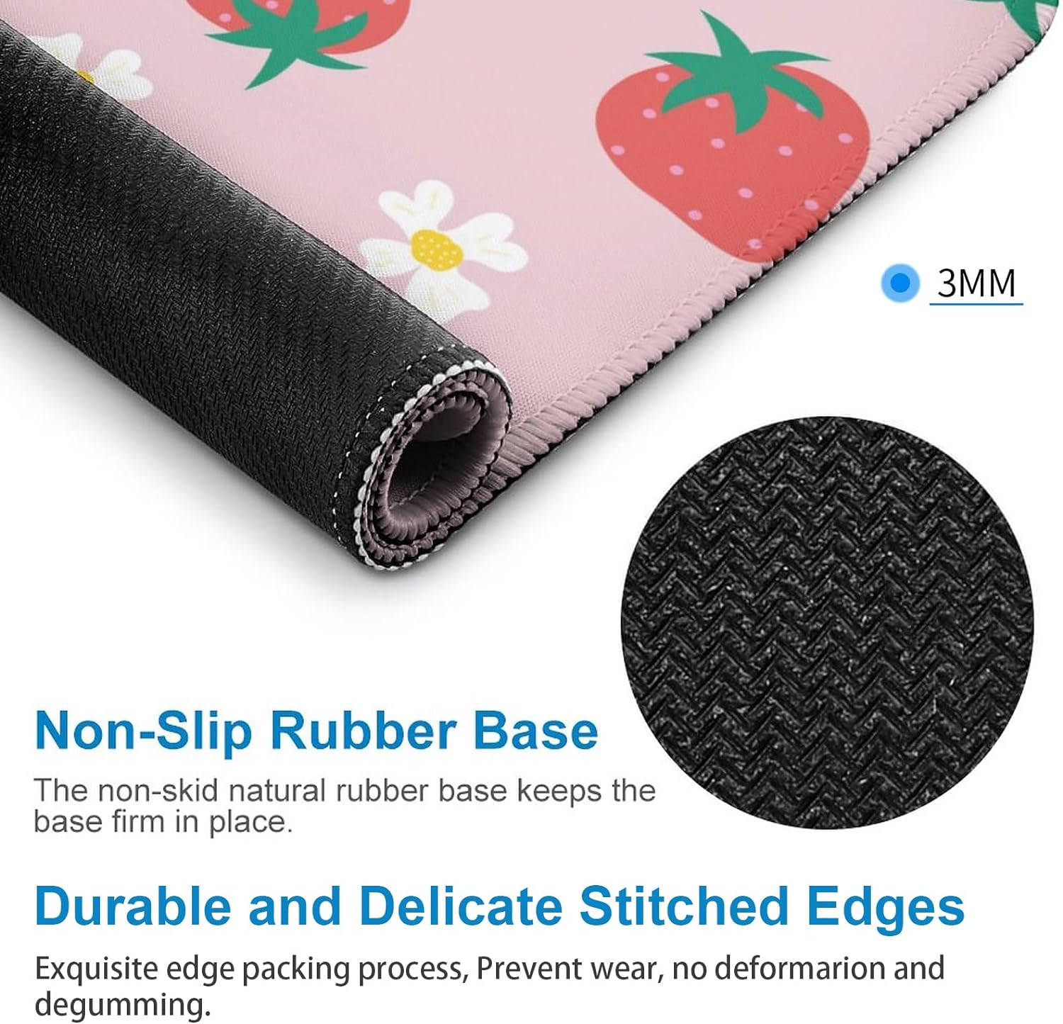 Pink Strawberry Square Mouse Pad, Cute Small Mouse Pads for Desk Wireless Mouse, Stitched Edge Mousepad Non-Slip Rubber Base Gaming Mouse Mat for Computer Laptop Home Office Decor Women, 10.2X8.3In - Image 4