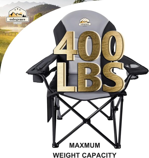 Colegence Oversized Camping Outdoor Heavy Duty Chair Support 400 LBS Carry Bag Included, Heavy People Full Padded Folding Chairs with Lumbar Support, Cooler Bag, Mesh Cup Holder, Pocket for Lawn,Sport - Image 3