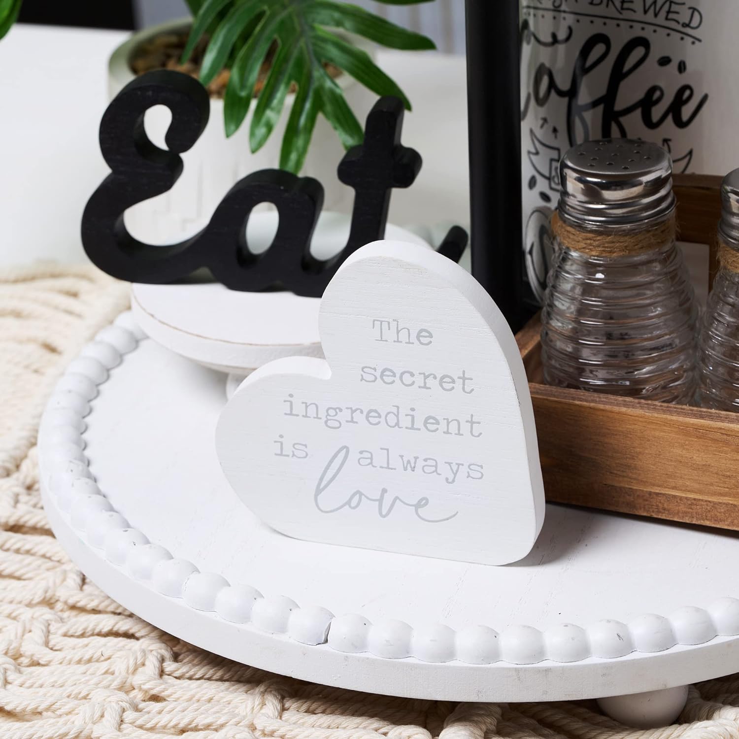 GENMOUS Farmhouse Kitchen Tiered Tray Decor Items Mini Set, Rustic Black and White Kitchen Counter Decor, Two Tiered Tray Kitchen Decor Set for Home Kitchen Dining Room Table Decoration - Image 7