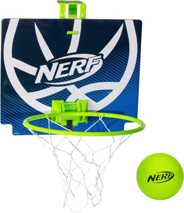 NERF Mini Over the Door Basketball Hoop - Nerfoop Indoor Basketball Hoop for Kids - Toy Door Basketball Hoop + Mini NERF Foam Basketball Game Set - Perfect for Bedroom Indoor Basketball - Green