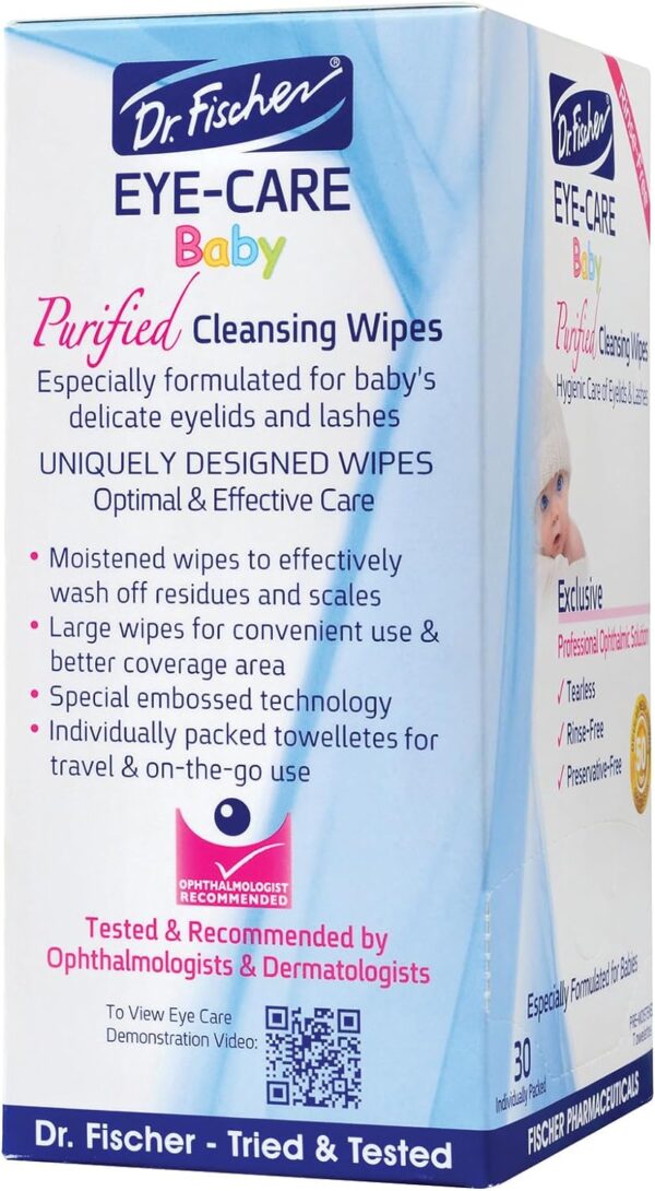 Purified, Non Irritating, Hypoallergenic & Sensitive Approved Baby Eyelid Wipes by Dr. Fischer – Pre-moistened, Rinse Free and Pediatrician Recommended (Twin Pack) - Image 5