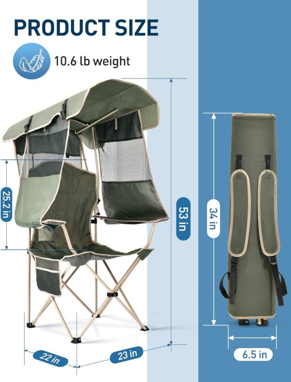 Docusvect Folding Camping Chair with Shade Canopy for Adults, Canopy Chair for Outdoors Sports with Cup Holder, Side Pocket for Camp, Beach, Tailgates, Fishing - Support 330 LBS - Image 7