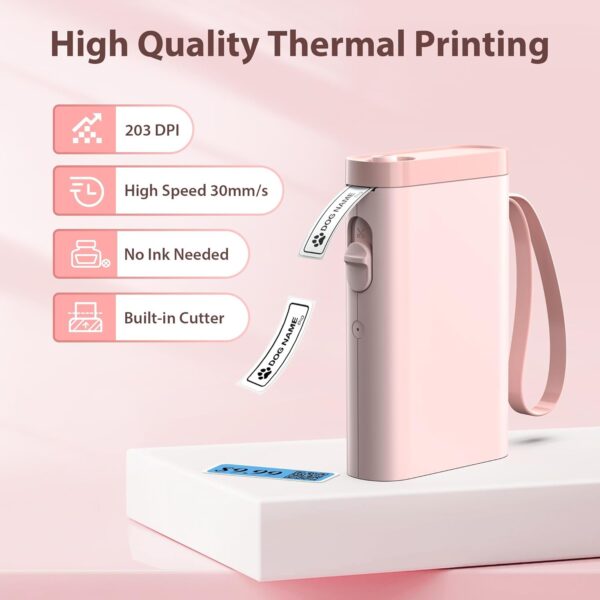 P21 Label Maker Machine with Tape, Bluetooth Label Printer Thermal Mini Label Makers with Built-in Cutter and Multiple Templates, Portable Printers for School, Office, Home Use - Pink - Image 2