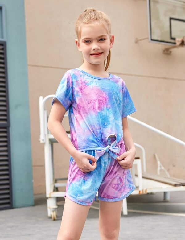 Toddler Girls 2Pcs Summer Outfits Kids Cute Print Clothes Tie Knot Crop Tops and Causal Sport Shorts Set 1-6T - Image 3