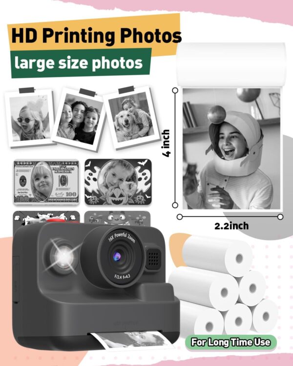 Yehtta 10 Rolls Kids Instant Camera Print Paper, Photo Printer Thermal Paper Rolls, BPA Free, Refill Replace Camera Instant Printer Paper for Most Kids Instant Camera - Image 3