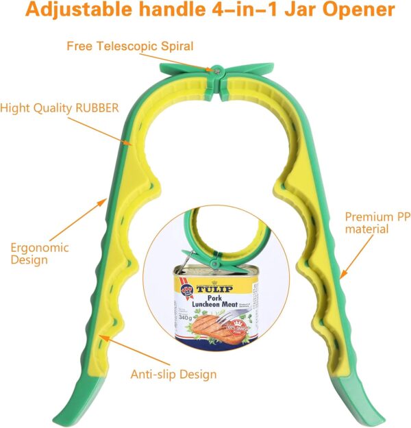 Jar Opener Bottle Opener for Weak Hands, 5 in 1 Multi Function Can Opener Bottle Opener Kit with Silicone Handle Easy to Use for Children, Elderly and Arthritis Sufferers (NEW GREEN) - Image 5