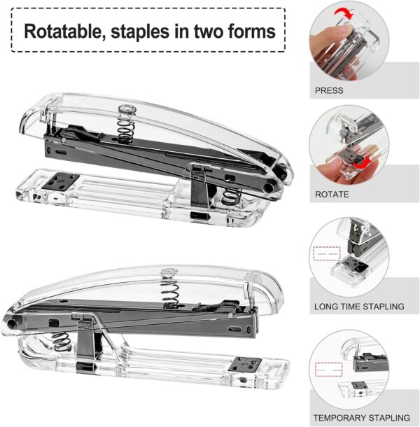 EOOUT Black Office Supplies Set Desk Accessories, Acrylic Stapler Set Staple Remover, Phone Holder, Tape Holder, Pen Holder, 2 Ballpoint Pen, Scissor, Binder Clips, Ruler, Transparent - Image 3