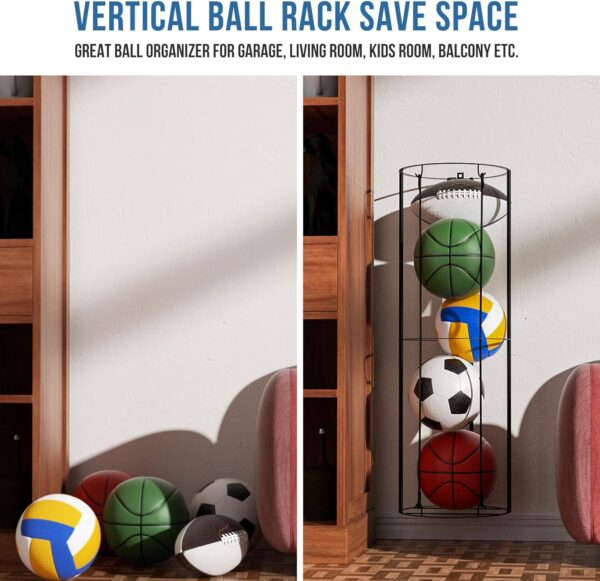 MOYOHIM Garage Ball Storage Vertical Ball Rack, Basketball Soccer Ball Holder Wall Mount, Ball Cage Storage Rack for Balls, Sports Ball Organizer for Kids Room, Garage, Home - Easy to Assemble - Image 4