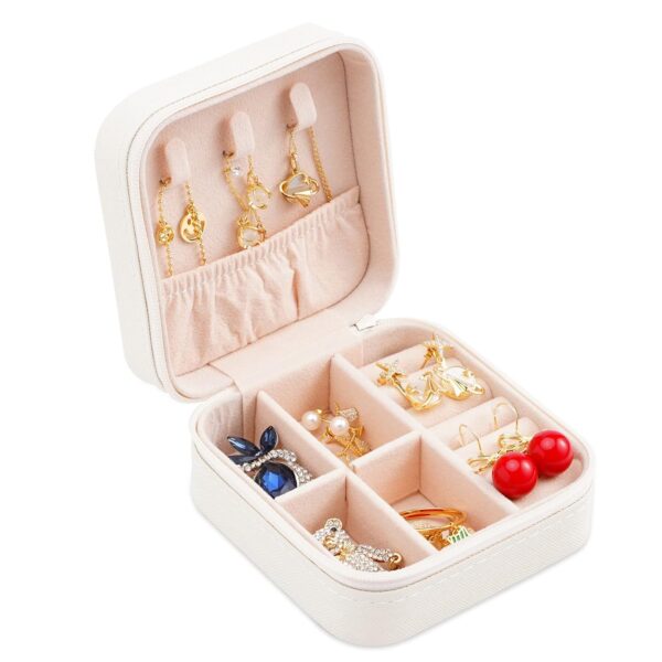 Portable Travel Mini Jewelry Box Leather Jewellery Ring Organizer Case Storage Gift Box Girls Women (white). - Image 7