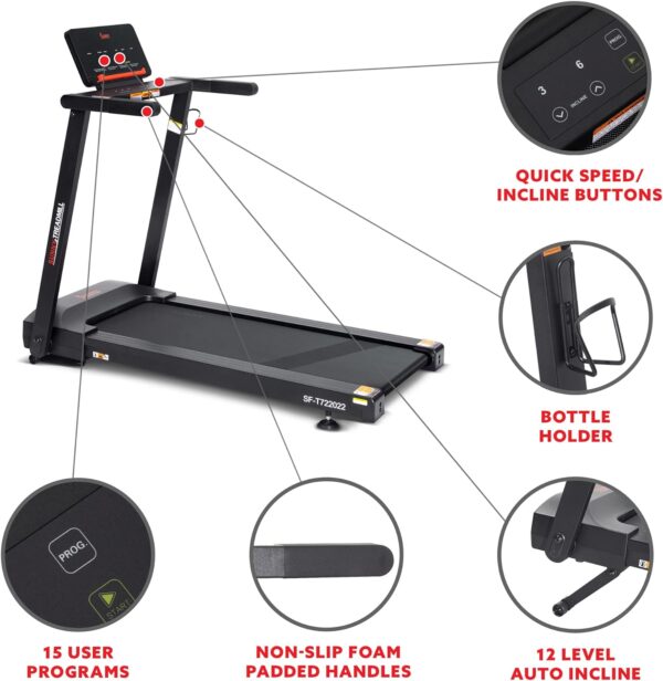 Sunny Health & Fitness Interactive Slim Folding Treadmill with Advanced Brushless Technology, Enhanced Stabilization - Image 4