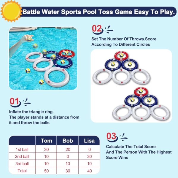 TURNMEON 2 Pack 4th of July Inflatable Pool Game with Score, Triangle Floating Water Sports Pool Toys with 6 Colorful Tossing Balls for Boys Girls Adults Independence Day Party Carnival Parade - Image 3