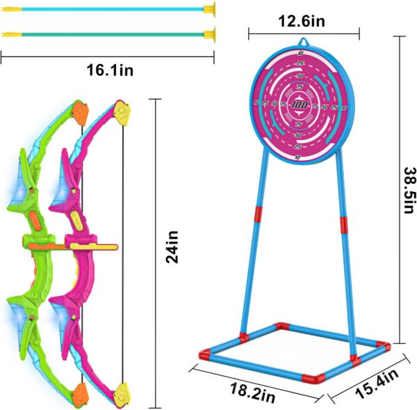 Kmuxilal 2 Pack Kids Bow and Arrow Set with LED Flash Lights, 14 Suction Cup Arrows and Standing Target-Perfect Indoor and Outdoor Archery Set Toy Gift for Boys and Girls Ages 4-12 - Image 5