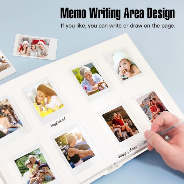 Veicevol Photo Album with Writing Space for Fujifilm Instax Mini 12 11 9 40 90 8 7 Evo Liplay Instant Camera, 128 Pockets Photo Album for Polaroid, Leather Cover Handmade Paper 2x3 Photo Album (White) - Image 4