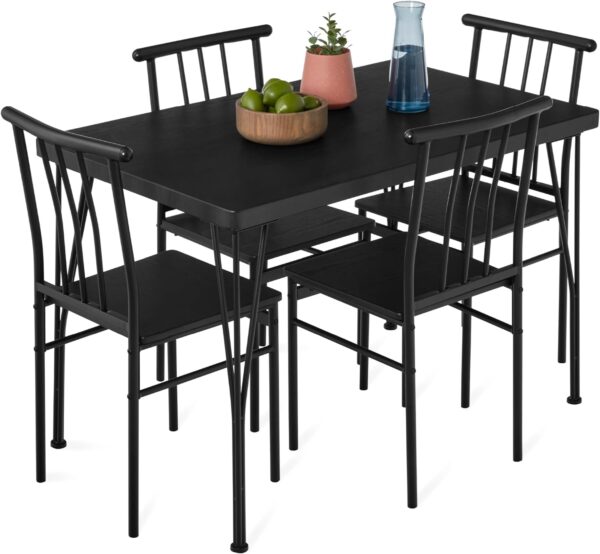 Best Choice Products 5-Piece Metal and Wood Indoor Modern Rectangular Dining Table Furniture Set for Kitchen, Dining Room, Dinette, Breakfast Nook w/ 4 Chairs - Black