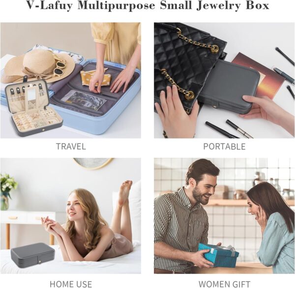 Travel Jewelry Box Small Jewelry Box Organizer, 2 Tier Portable Small Jewelry Organizer for Earrings Necklaces Rings Watch Bracelets, Grey A - Image 6