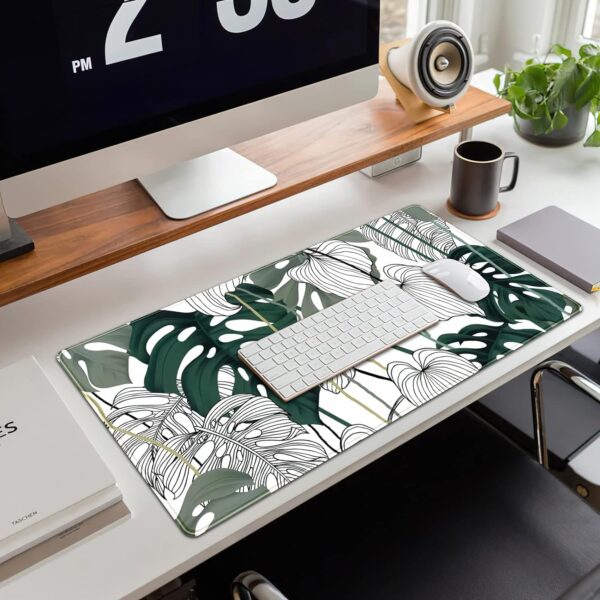 Desk Mat Green Plant Leaf Large Mouse Pad Desk Pad Tropical Boho Desk Accessories for Women Office Decor Laptop Keyboard Mouse Mat XXL Mousepad 31.5''X15.7'' Non-Slip Rubber Base with Stitched Edges - Image 4