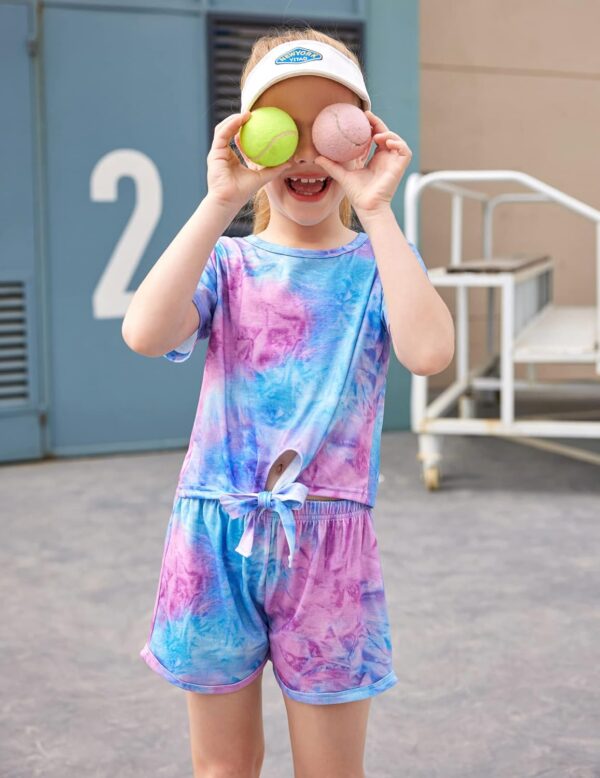 Toddler Girls 2Pcs Summer Outfits Kids Cute Print Clothes Tie Knot Crop Tops and Causal Sport Shorts Set 1-6T - Image 7