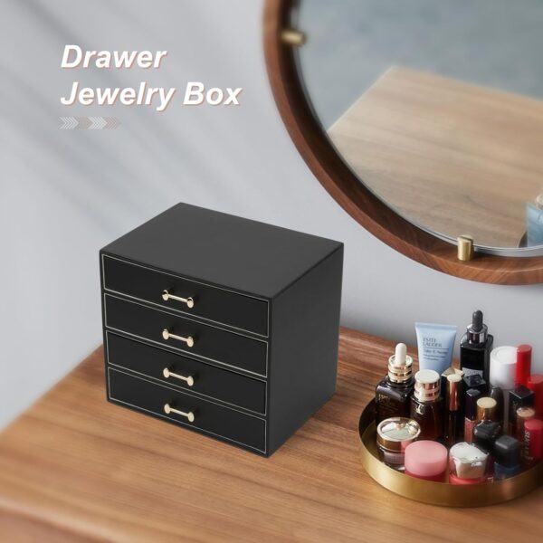 Jewelry Box with 4 Drawers,Jewelry Organizer Box for Women Girls,4- Layer Jewelry Storage Case for Necklaces Bracelets Earring and Watch (Black) - Image 4