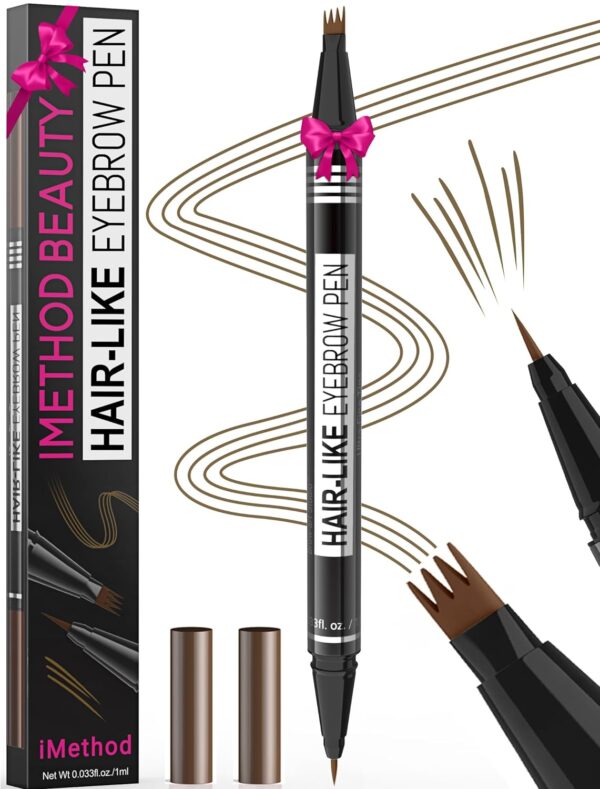 iMethod Microblading Eyebrow Pen - Eyebrow Pencil Magical 2-in-1 Dual-Ended Eye Brow Pencils for Women with 4-Fork-Tip & Ultra Precise Brush-Tip Create Natural Hair-Like Brows, Last All-Day, Brown