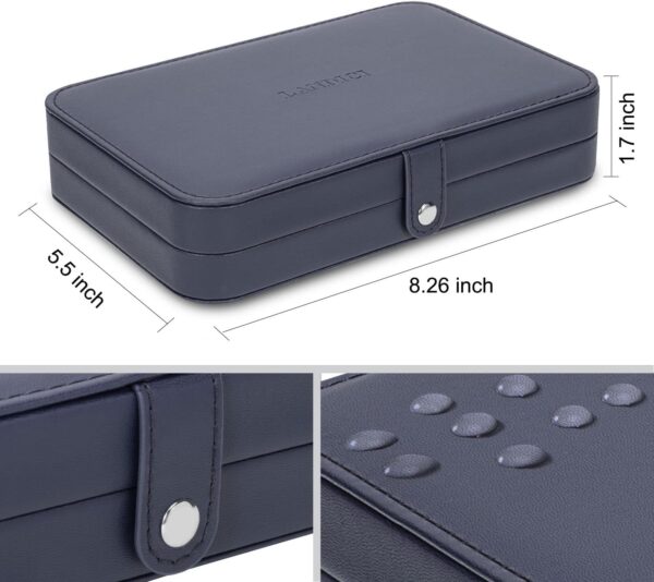 LANDICI Small Jewelry Box for Women Girls, PU Leather Travel Jewelry Organizer Case, Portable Jewellery Storage Holder Display for Ring Earrings Necklace Bracelet Bangle Watch Men Kids Gift, Dark Blue - Image 6