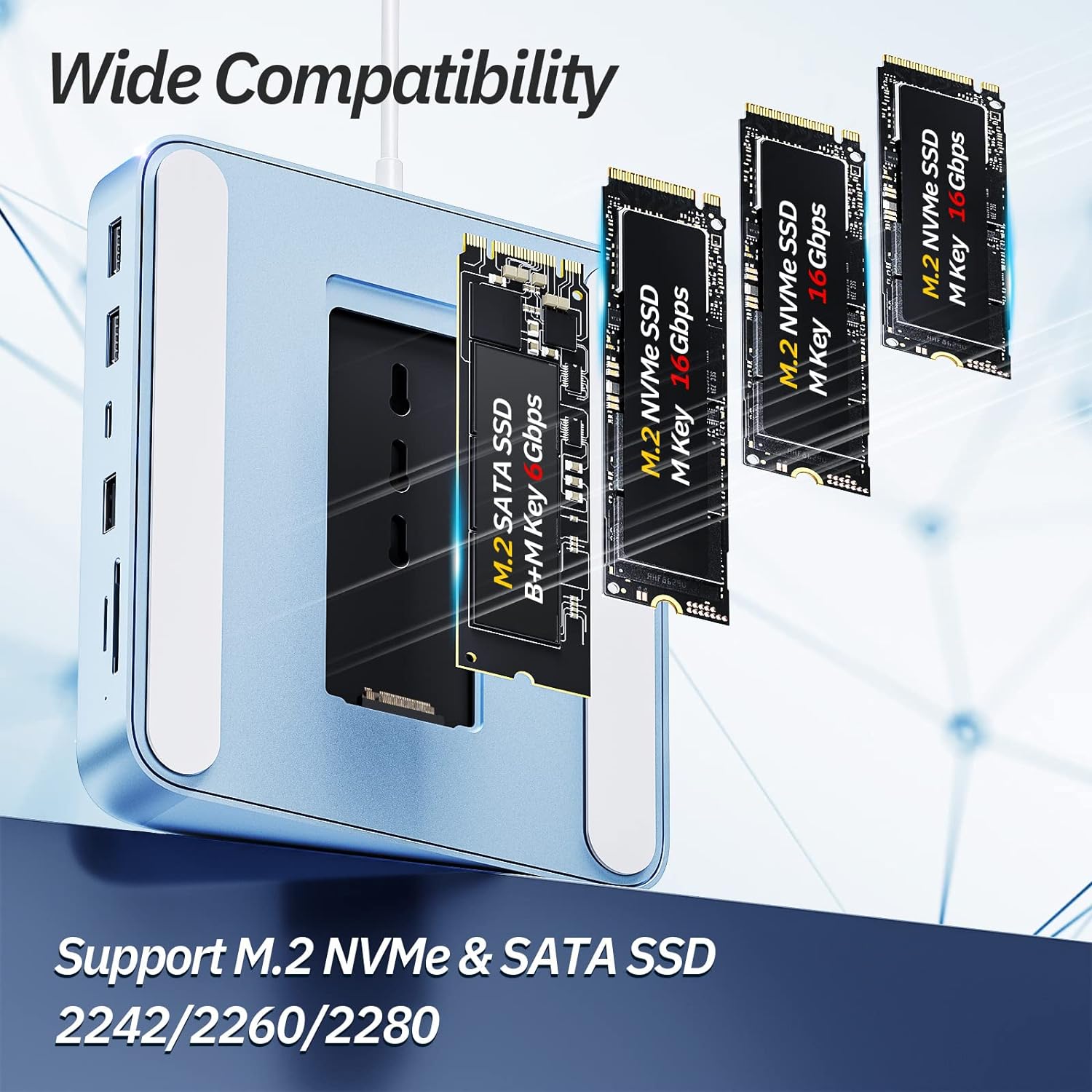 USB C Hub for iMac 24 inch 2021/2023, Minisopuru iMac USB Hub Support M.2 NVMe SSD, iMac Accessories for iMac M1/M3, iMac USB Adapter with USB C 10Gbps, USB A 3.2, SD/TF, M.2 SSD (Not Included), Blue. - Image 3