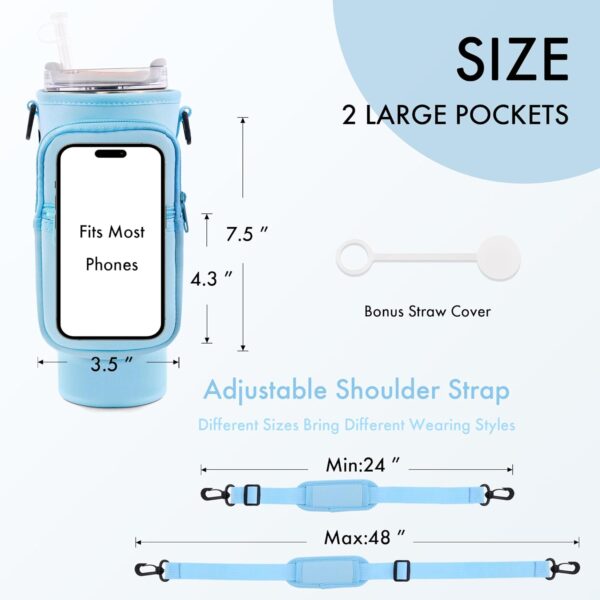 JEBEALUO Water Bottle Carrier Bag with Phone Pocket for Stanley Cup 40/30 oz, Water Bottle Holder with Adjustable Strap& Straw Cover, Stanley Cup Accessories - Image 5