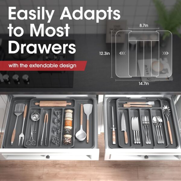 AUJEN Silverware Organizer - Expandable Kitchen Drawer Organizer, Adjustable Utensil Organizer, Cutlery Drawer Organizer for Forks, Knives, Multipurpose Kitchen Organizers and Storage Solution, Grey - Image 5