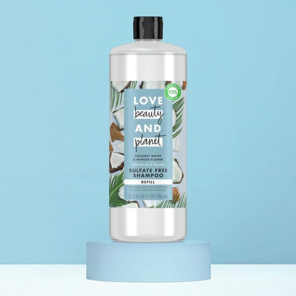 Love Beauty And Planet Sulfate Free Shampoo Volumizing Shampoo for Fine Hair Coconut Water and Mimosa Flower Refill Bottle for use with Reusable Aluminum Bottle 32.3 oz ( Packaging may vary ) - Image 8