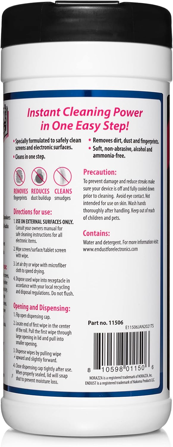 Endust for Electronics; Screen & Surface Cleaning Wipes, Great LCD and Plasma Wipes, 70 Wipes (11506) - Image 3