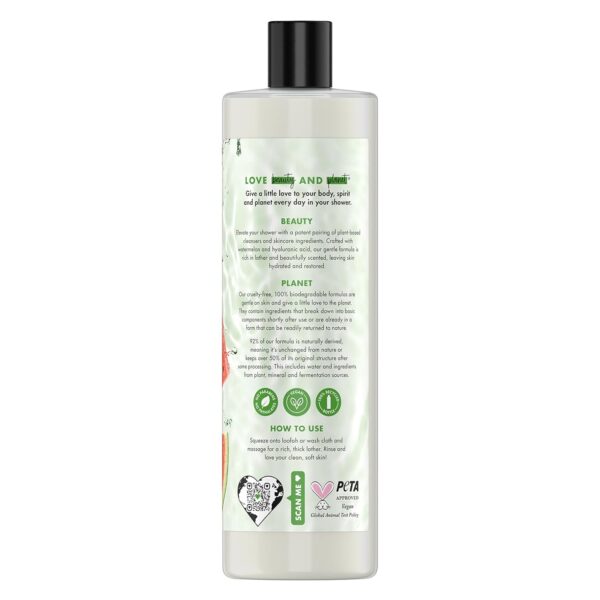 Love Beauty and Planet Plant-Based Body Wash Hydrate and Restore Skin Watermelon and Hyaluronic Acid Made with Plant-Based Cleansers and Skin Care Ingredients, 100% Biodegradable 20 fl oz - Image 2