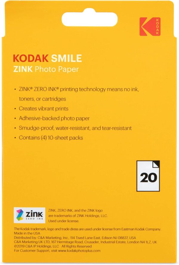 Zink KODAK 3.5x4.25 inch Premium Print Photo Paper (20 Sheets) Compatible with KODAK Smile Classic Instant Camera - Image 2