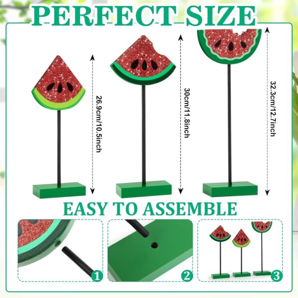 3 Pcs Summer Tiered Tray Decorations Set Watermelon Wood Table Signs Tabletop Farmhouse Summer Table Decor Hello Summer Decorations for Party Office Home Bedroom Kitchen (Watermelon) - Image 2