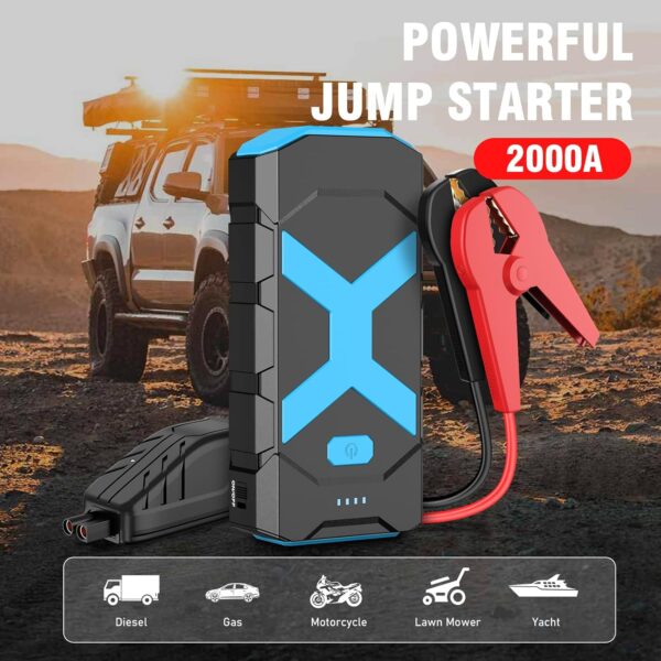 2000A Jump Starter Battery Pack 12V Battery Jumper Starter Portable 20000mAh Car Battery Jump Starter with USB QC 3.0 Car Jumper Starter Portable Car Jump Starter Battery Pack Jumper Cables for Car - Image 8