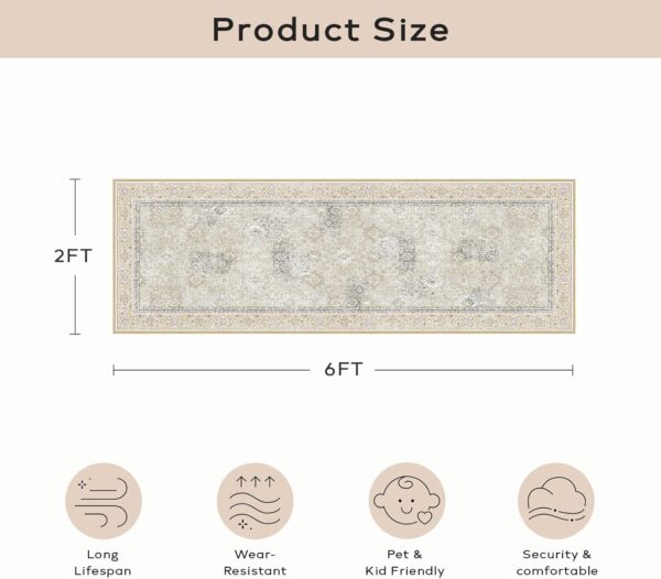 Ashler Runners for Hallways, 2x6 Runner Rugs, Ultra-Thin Boho Rug, Vintage Long Rugs for Entryway, Kitchen, Beige/Natural/Light Coffee Rug Home Decor, Low-Pile Non-Slip & Machine Washable Rugs - Image 2