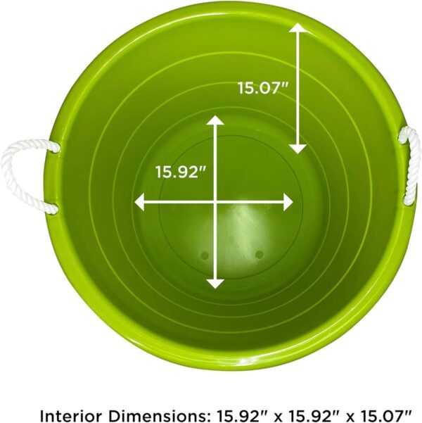 Homz 17 Gallon Indoor Outdoor Storage Bucket w/Rope Handles for Sports Equipment, Party Cooler, Gardening, Toys and Laundry, Bold Lime Green (2 Pack) - Image 8