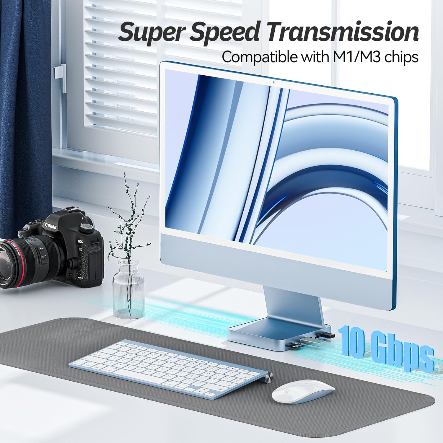 USB C Hub for iMac 24 inch 2021/2023, Minisopuru iMac USB Hub Support M.2 NVMe SSD, iMac Accessories for iMac M1/M3, iMac USB Adapter with USB C 10Gbps, USB A 3.2, SD/TF, M.2 SSD (Not Included), Blue. - Image 5