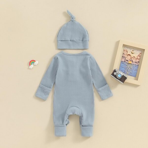 Infant Boys Girls Clothes Set Newborn Baby Romper Hat Ribbed Knit Long Sleeve Button Solid Bodysuit Jumpsuit - Image 7