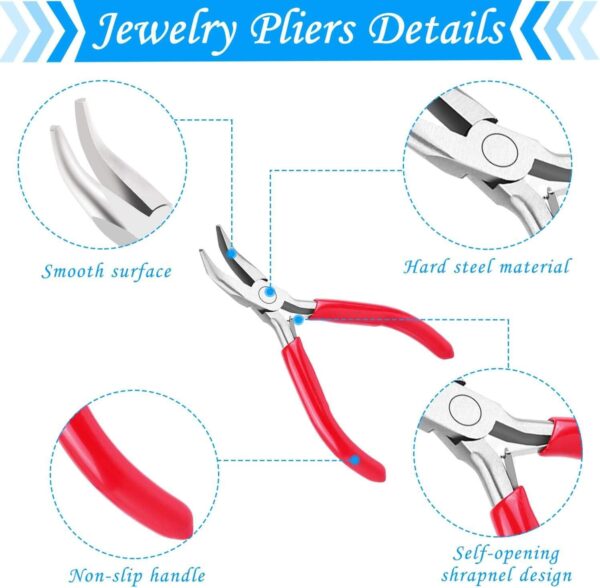 Jewelry Pliers, Acejoz 6pcs Jewelry Making Tools Kit Includs Needle Round Nose Pliers, Wire Cutters, Crimping Pliers, Bent Nose Pliers, End Nippers for Beading Craft - Image 4