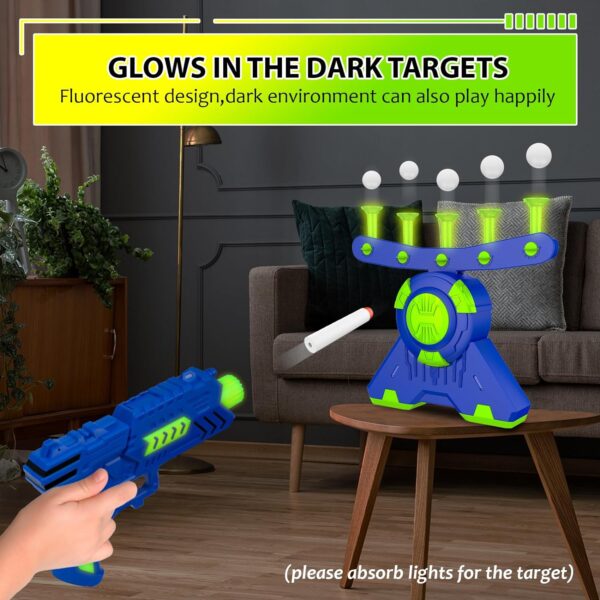 GMAOPHY Shooting Games Toy Gift for Age 5, 6, 7, 8, 9, 10+ Years Old Kids, Glow in The Dark Boy Toy Floating Ball Targets with Foam Dart Toy Blaster, 10 Balls 5 Targets - Image 3