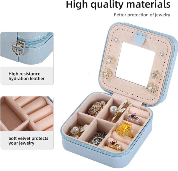 KElofoN Travel jewelry case Travel jewelry box Travel Jewelry Organizer Small Jewelry Organizer Box for Girls Women with Mirror (Sky blue) - Image 4